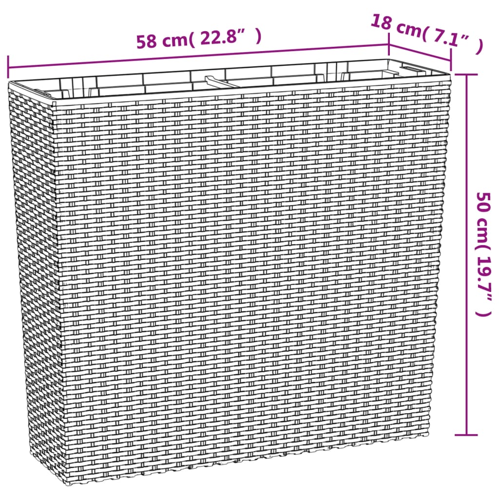 vidaXL Plantenbak met uitneembare bak rattan-look 12/44 L PP antraciet