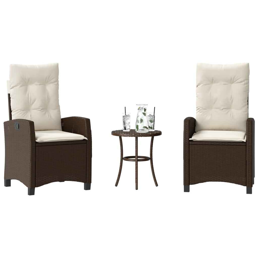 vidaXL 3-delige Bistroset met kussens poly rattan zwart