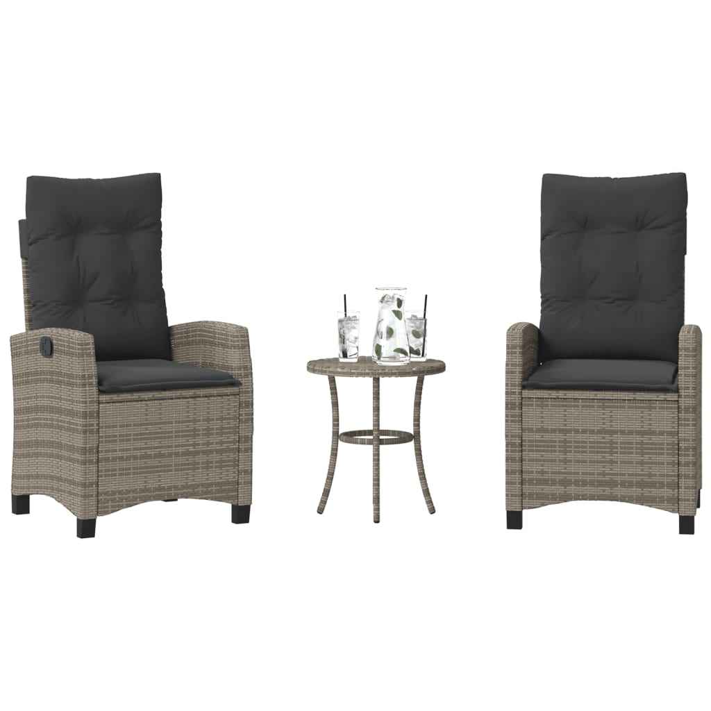 vidaXL 3-delige Bistroset met kussens poly rattan zwart