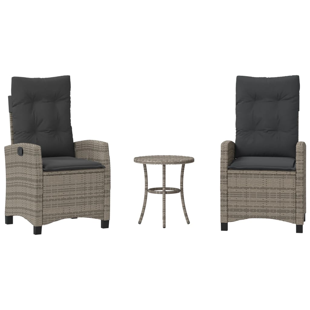 vidaXL 3-delige Bistroset met kussens poly rattan zwart