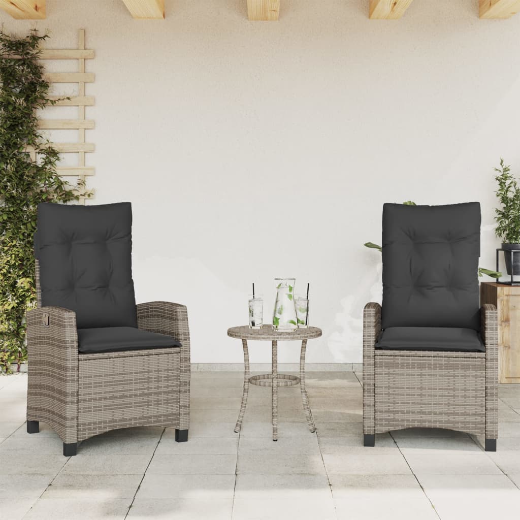 vidaXL 3-delige Bistroset met kussens poly rattan zwart