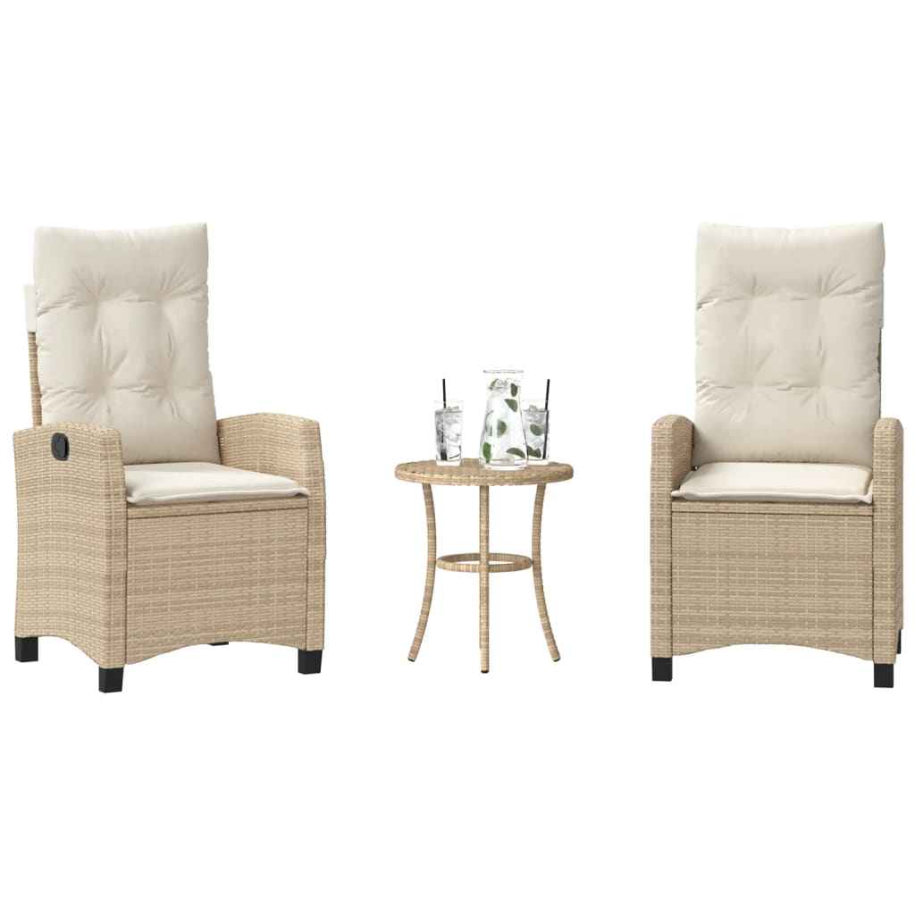 vidaXL 3-delige Bistroset met kussens poly rattan zwart
