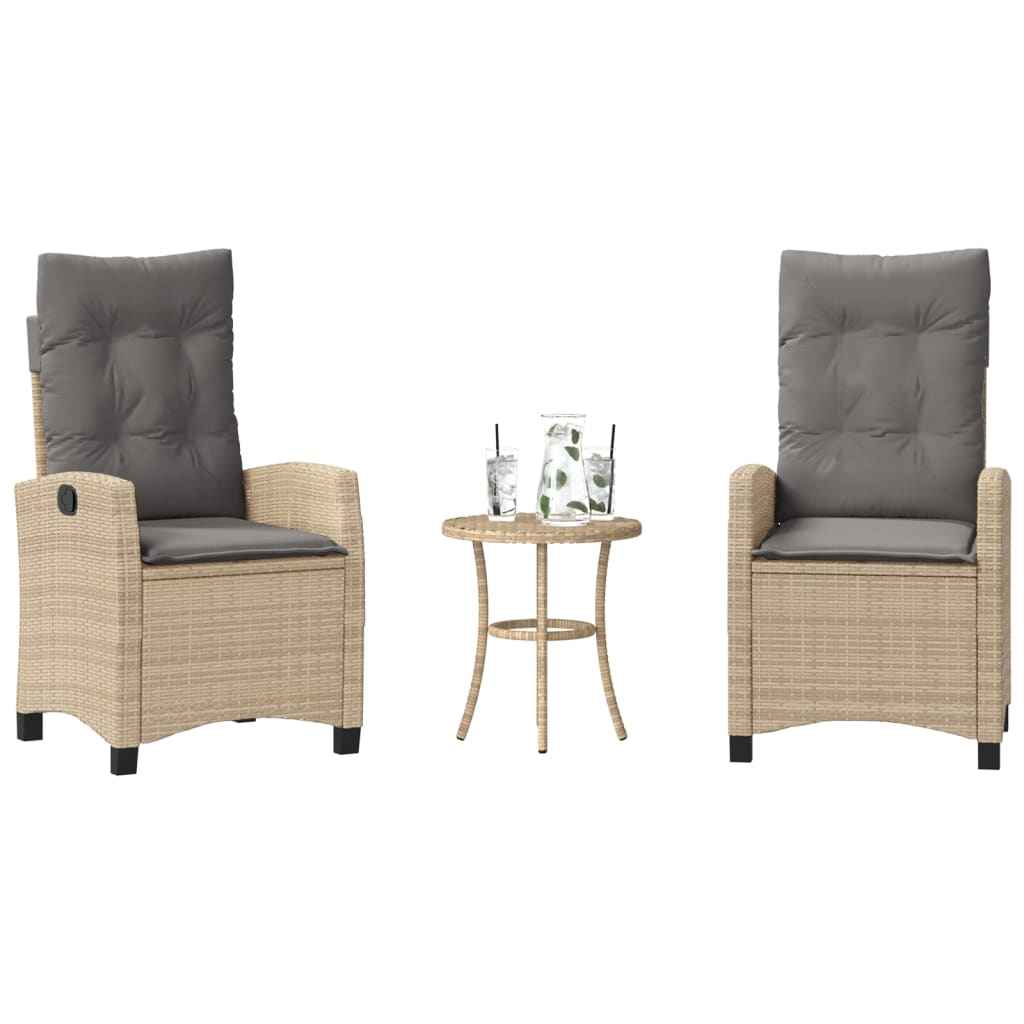 vidaXL 3-delige Bistroset met kussens poly rattan zwart