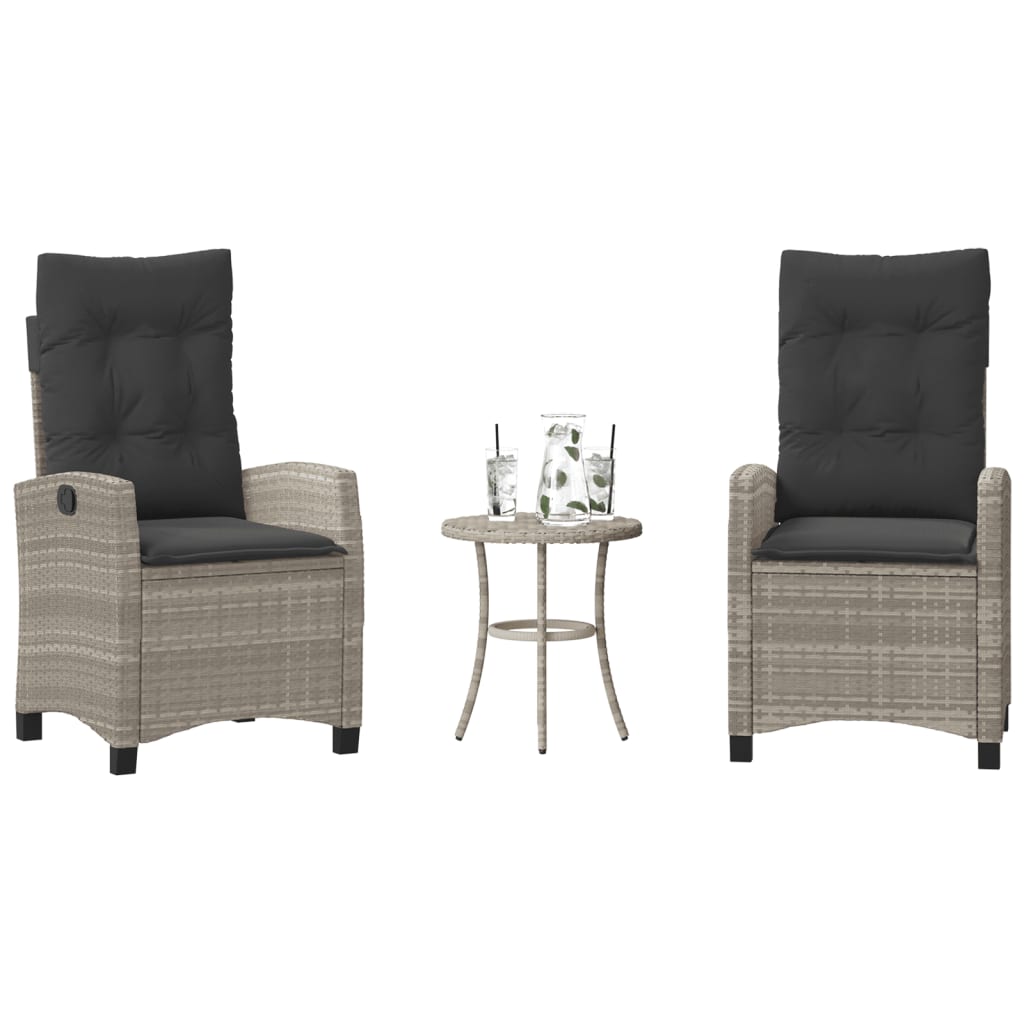 vidaXL 3-delige Bistroset met kussens poly rattan zwart