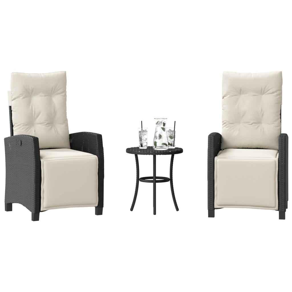 vidaXL 3-delige Bistroset met kussens poly rattan zwart