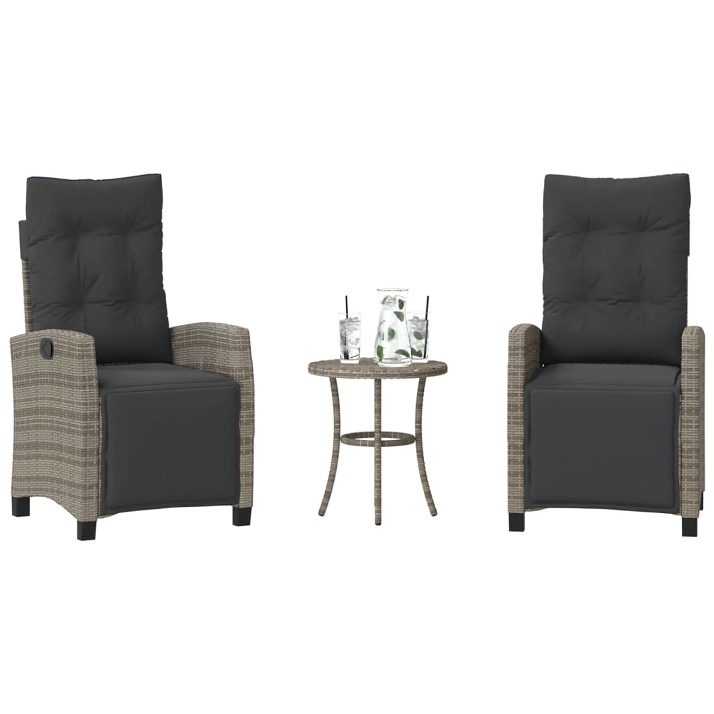 vidaXL 3-delige Bistroset met kussens poly rattan zwart