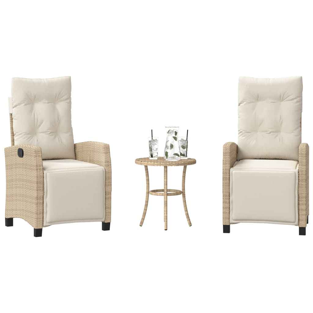 vidaXL 3-delige Bistroset met kussens poly rattan zwart