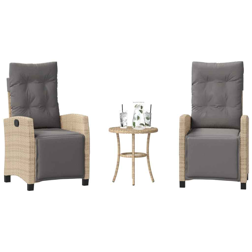 vidaXL 3-delige Bistroset met kussens poly rattan zwart