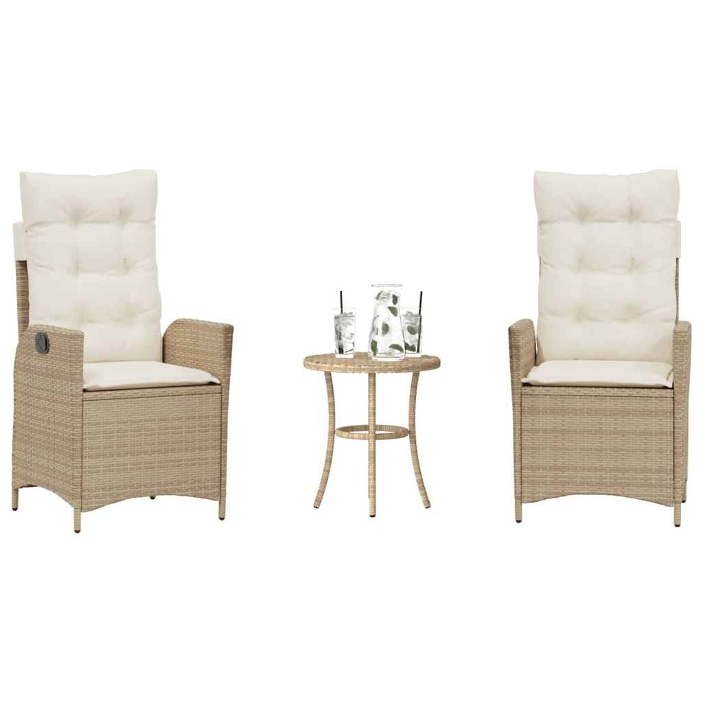 vidaXL 3-delige Bistroset met kussens poly rattan zwart