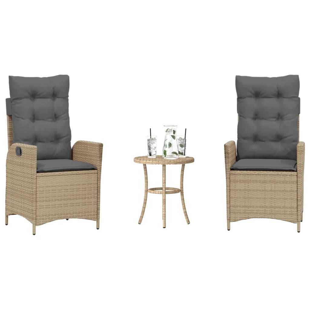 vidaXL 3-delige Bistroset met kussens poly rattan zwart