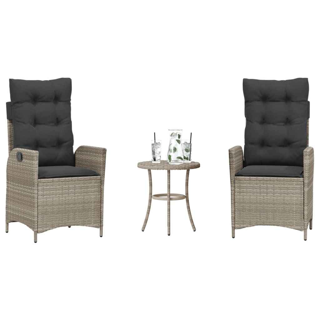 vidaXL 3-delige Bistroset met kussens poly rattan zwart