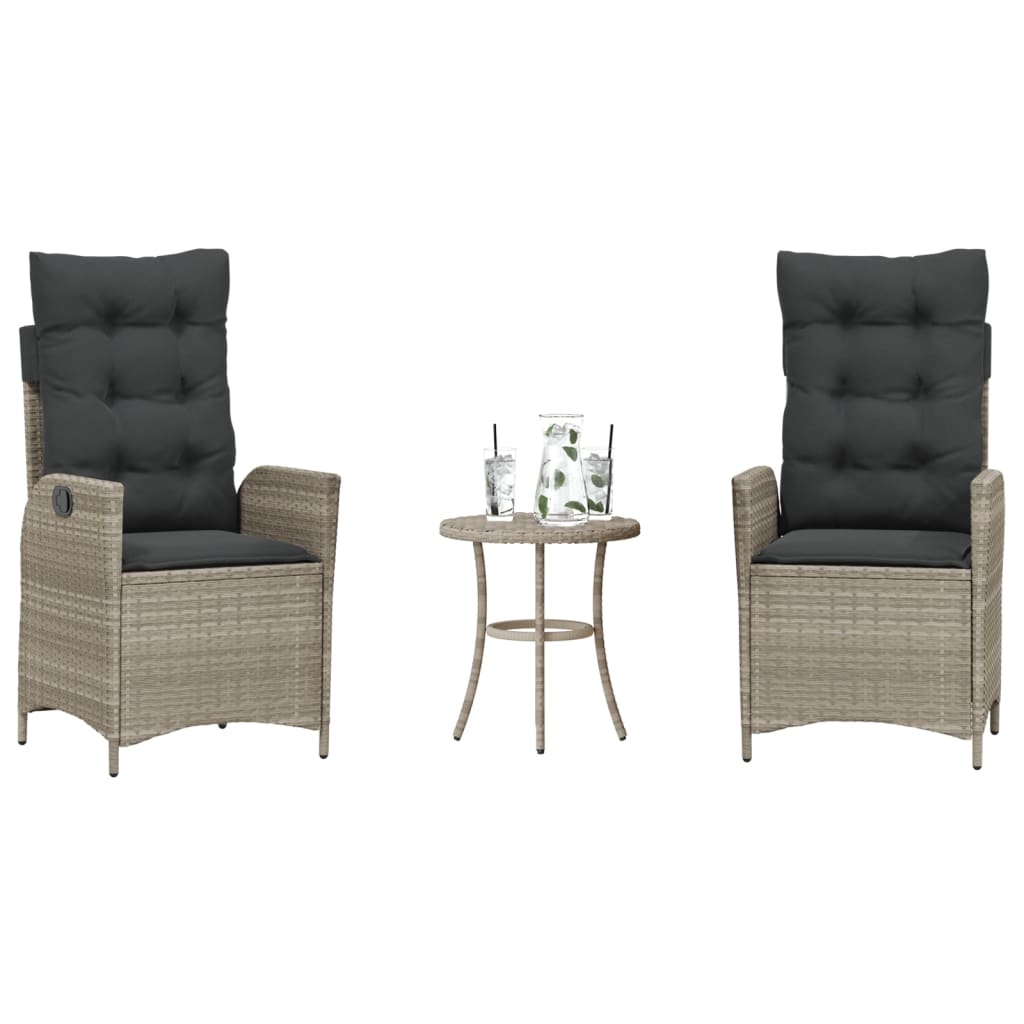 vidaXL 3-delige Bistroset met kussens poly rattan zwart