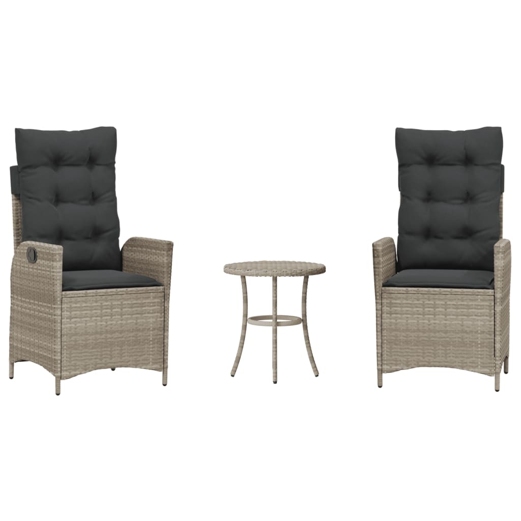 vidaXL 3-delige Bistroset met kussens poly rattan zwart