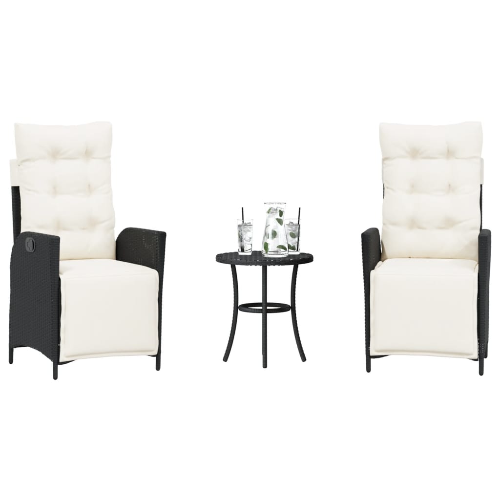 vidaXL 3-delige Bistroset met kussens poly rattan zwart