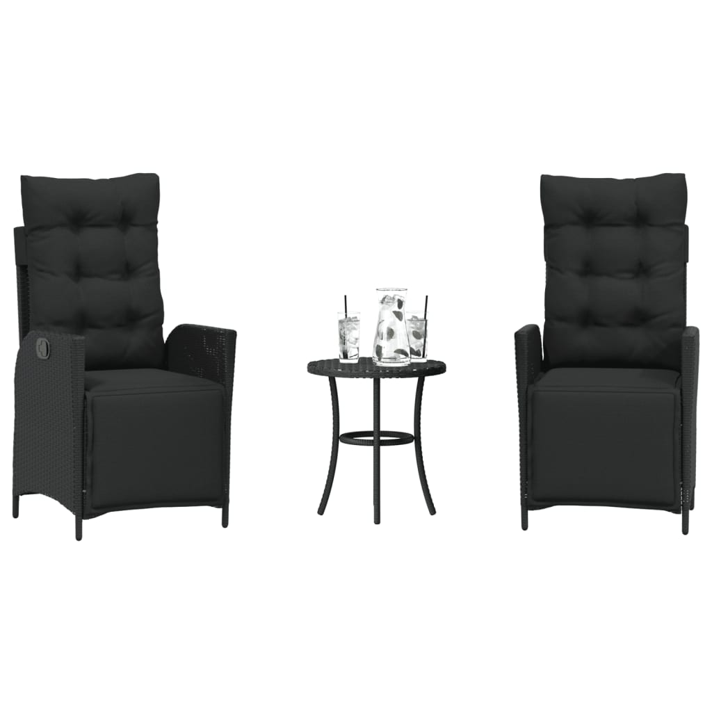 vidaXL 3-delige Bistroset met kussens poly rattan zwart