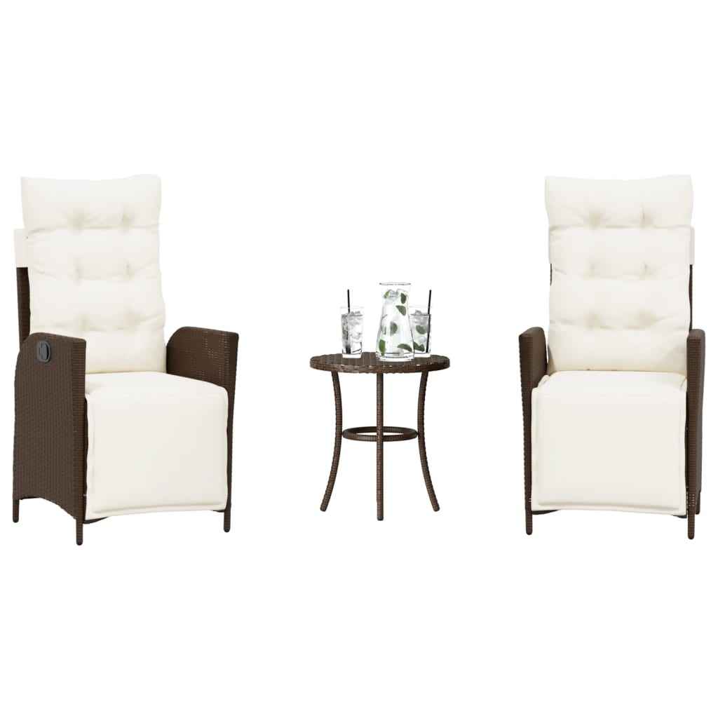 vidaXL 3-delige Bistroset met kussens poly rattan zwart