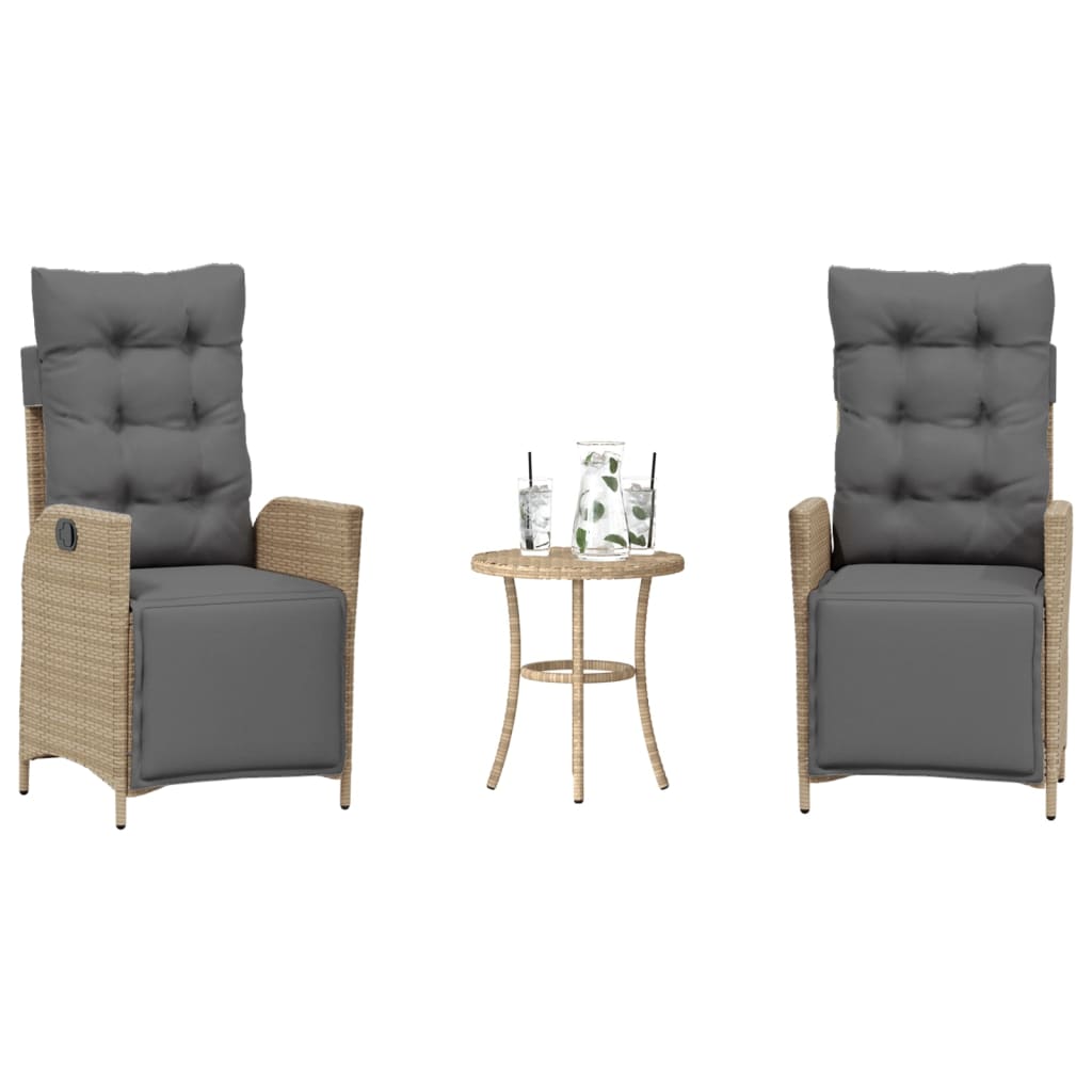 vidaXL 3-delige Bistroset met kussens poly rattan zwart
