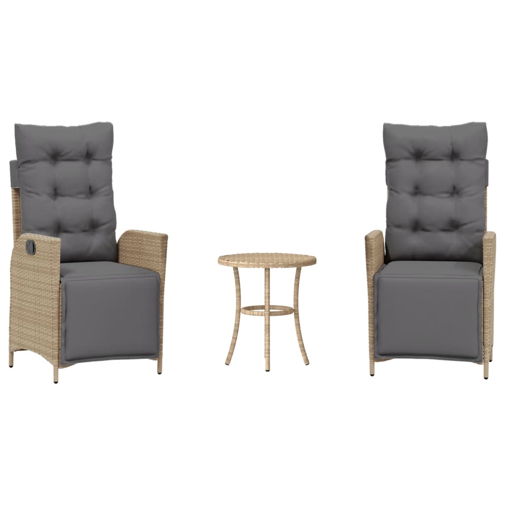 vidaXL 3-delige Bistroset met kussens poly rattan zwart