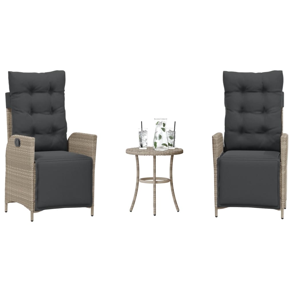 vidaXL 3-delige Bistroset met kussens poly rattan zwart