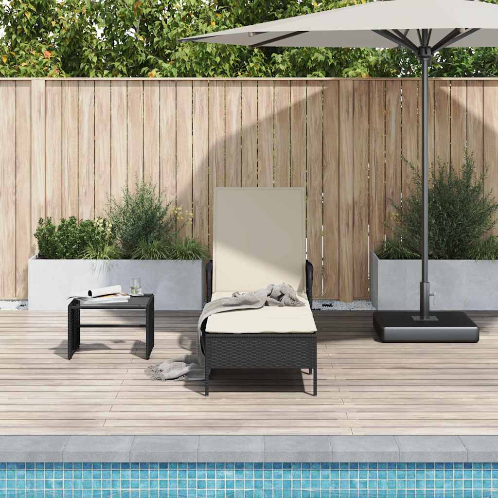 vidaXL Ligbed met Kussen Zwart van Poly Rattan