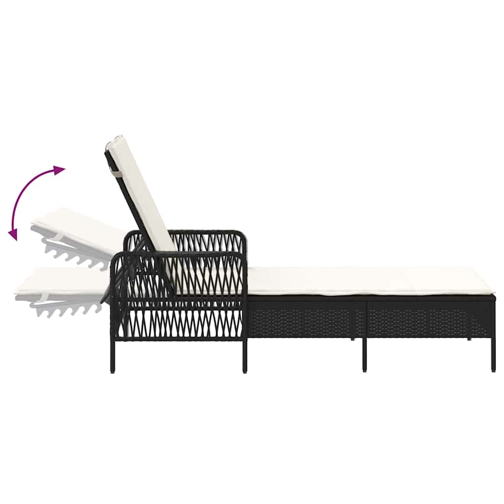 vidaXL Ligbed met Kussen Zwart van Poly Rattan