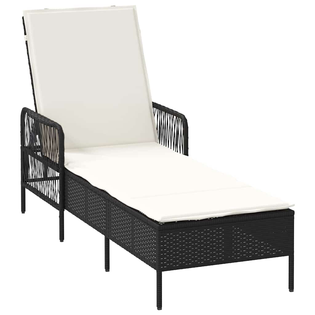 vidaXL Ligbed met Kussen Zwart van Poly Rattan