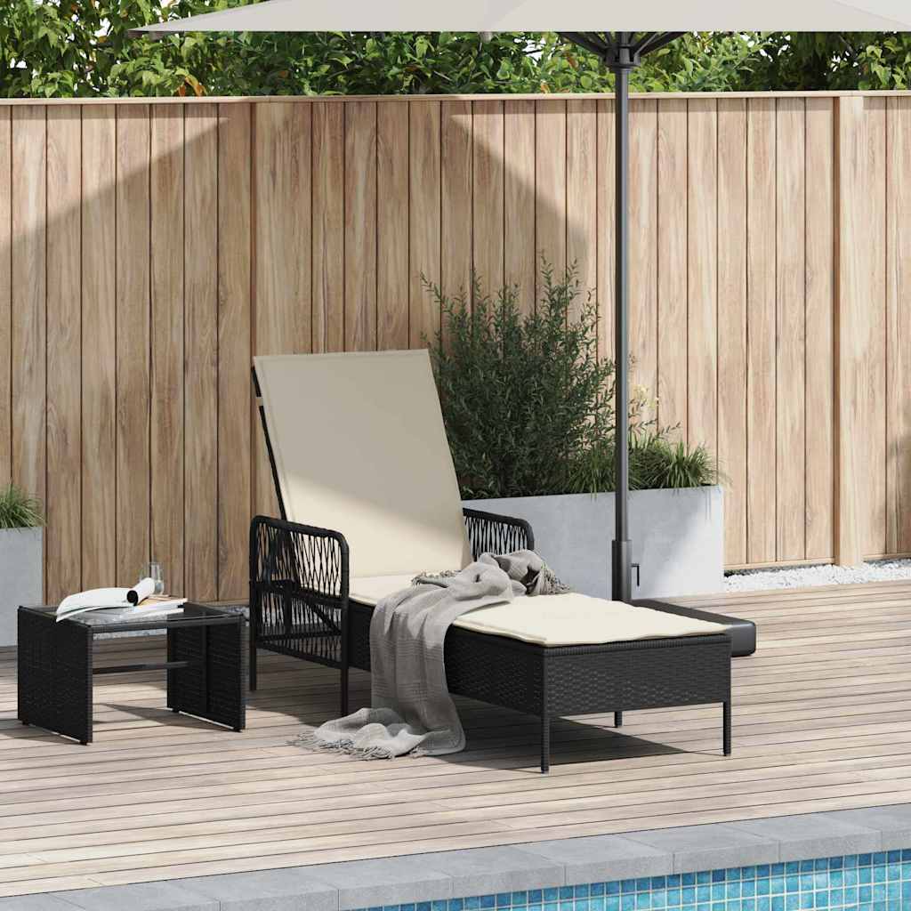vidaXL Ligbed met Kussen Zwart van Poly Rattan