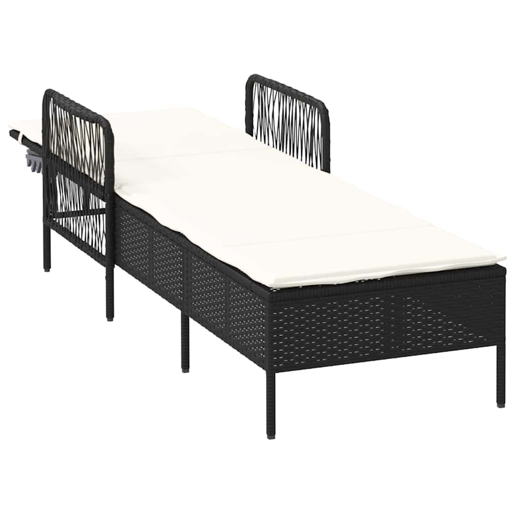 vidaXL Ligbed met Kussen Zwart van Poly Rattan