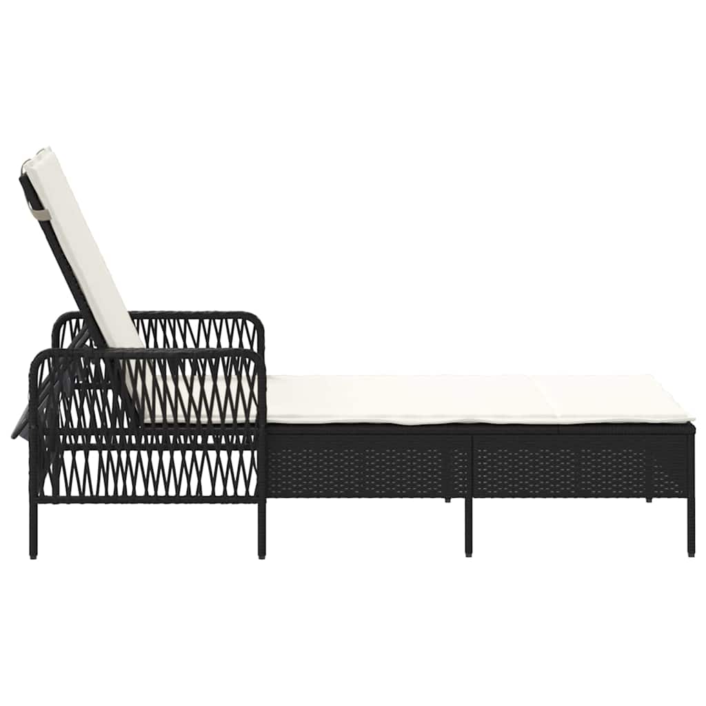 vidaXL Ligbed met Kussen Zwart van Poly Rattan