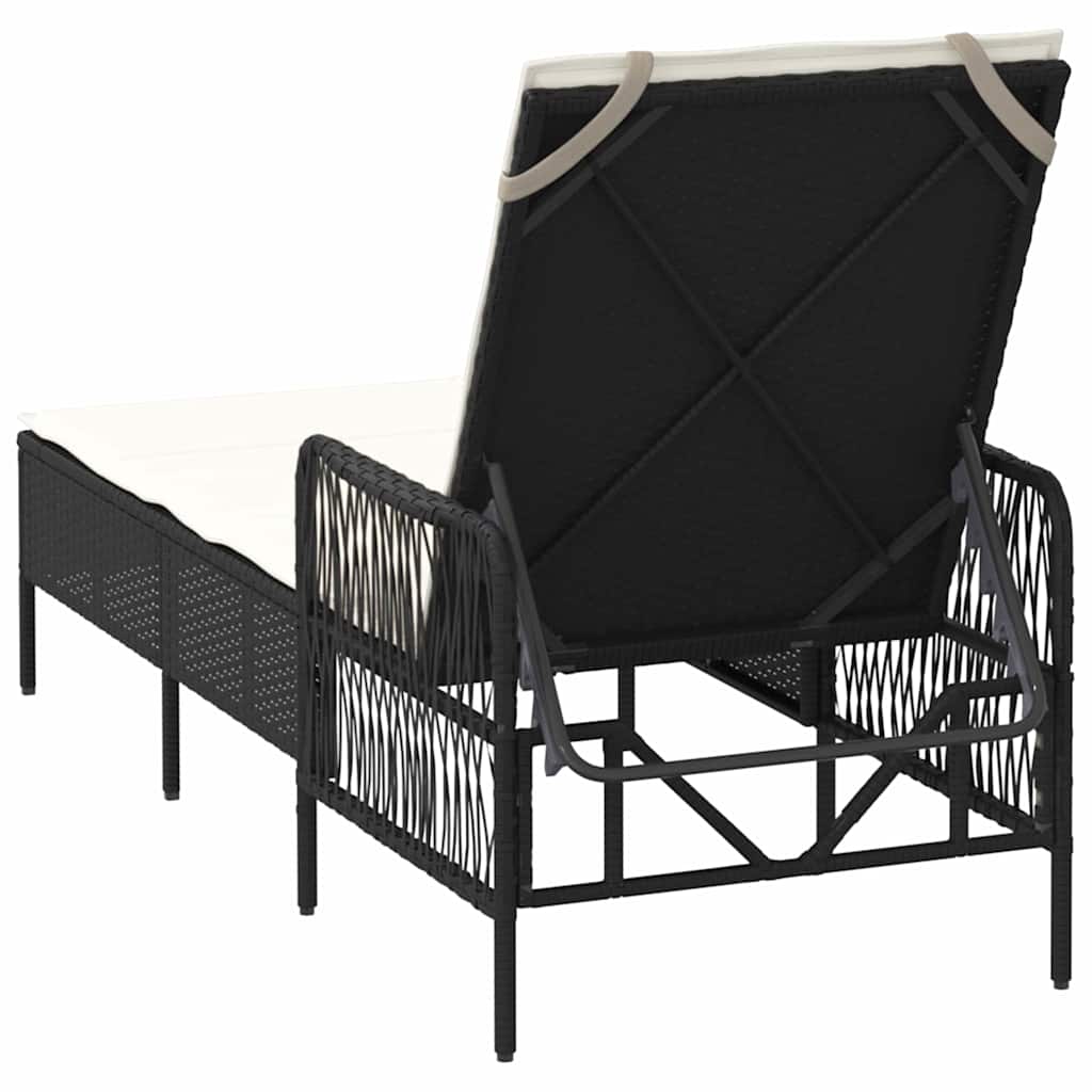 vidaXL Ligbed met Kussen Zwart van Poly Rattan