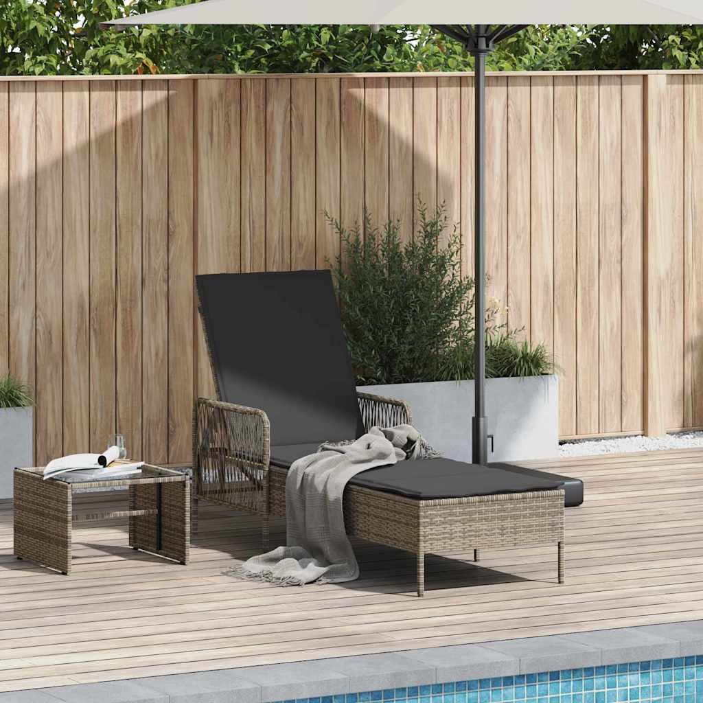 vidaXL Ligbed met Kussen Zwart van Poly Rattan