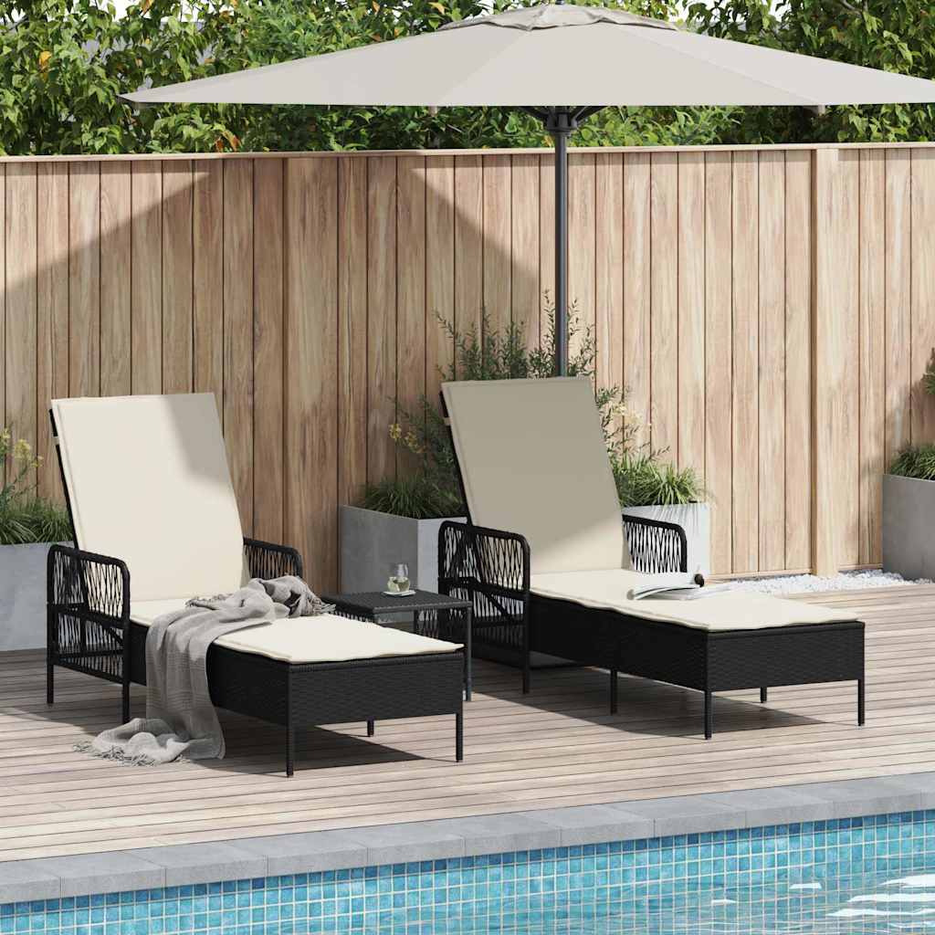 vidaXL Ligbed met Kussen Zwart van Poly Rattan