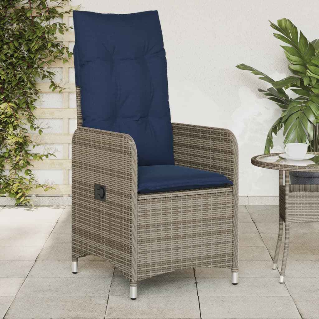 vidaXL Tuinstoelen 2 st verstelbaar met kussens poly rattan grijs