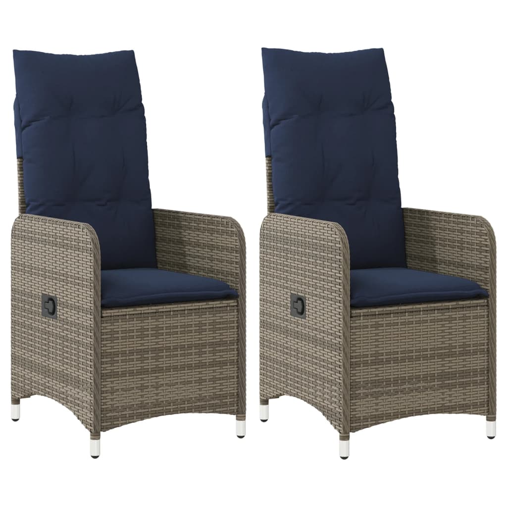 vidaXL Tuinstoelen 2 st verstelbaar met kussens poly rattan grijs