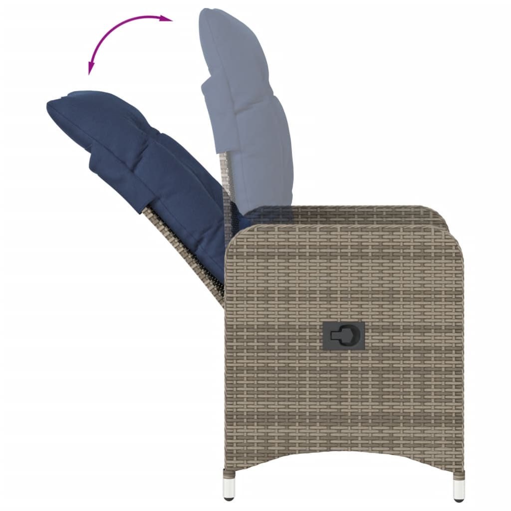 vidaXL Tuinstoelen 2 st verstelbaar met kussens poly rattan grijs