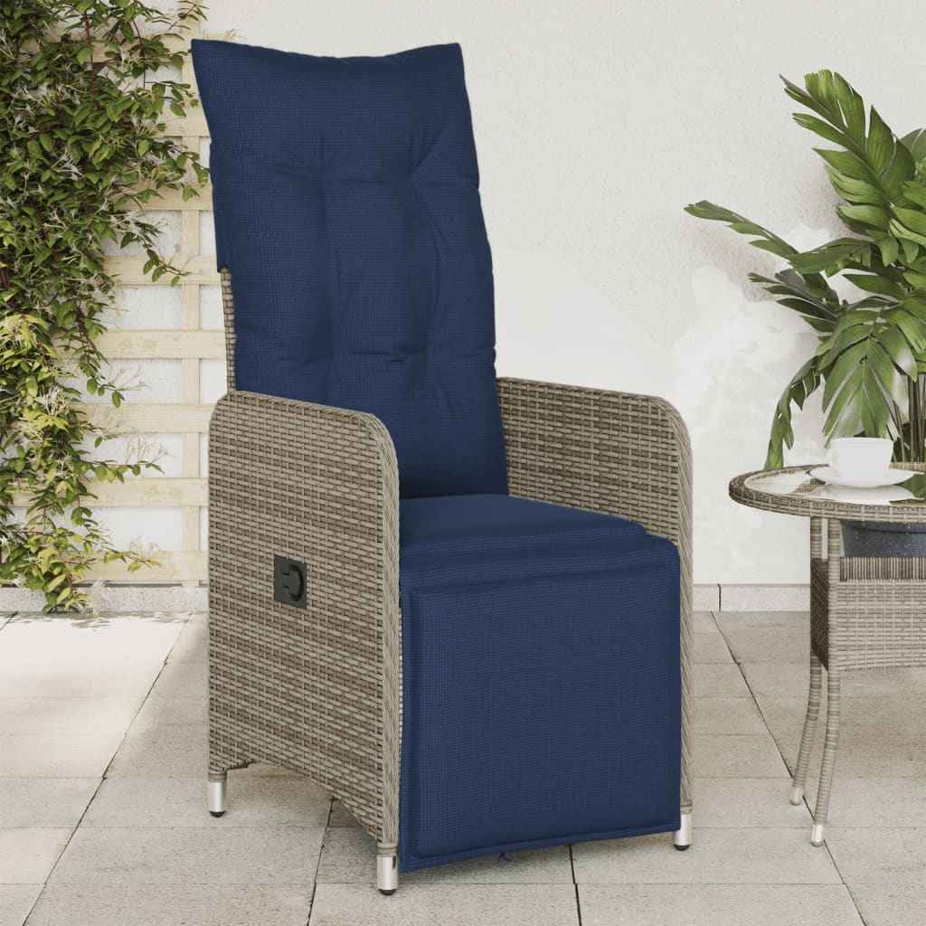 vidaXL Tuinstoelen 2 st verstelbaar met kussens poly rattan grijs