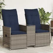 vidaXL 2-Seater Adjustable Garden Bench with Table Poly Rattan Grey