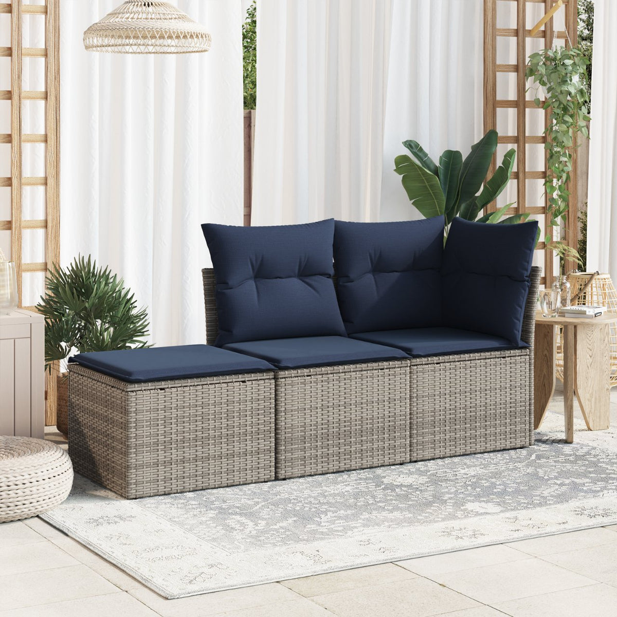 vidaXL Tuinkruk met kussen 55x55x37 cm poly rattan grijs