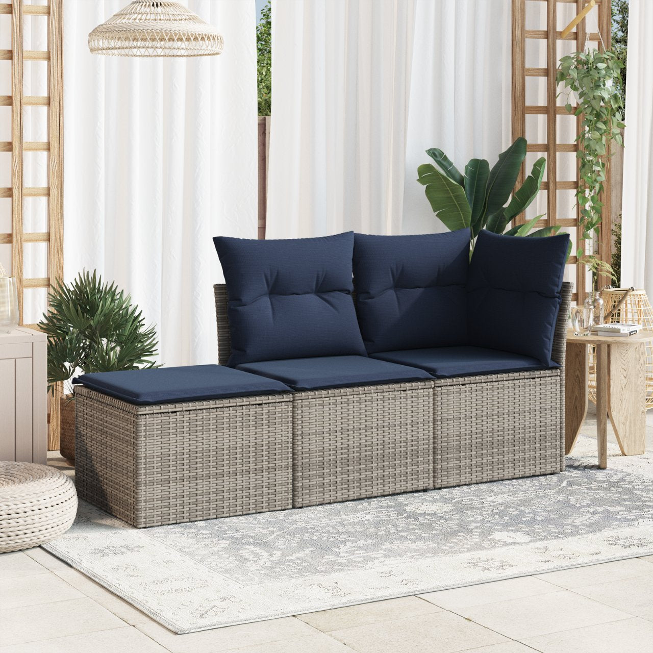 vidaXL Tuinkruk met kussen 55x55x37 cm poly rattan grijs
