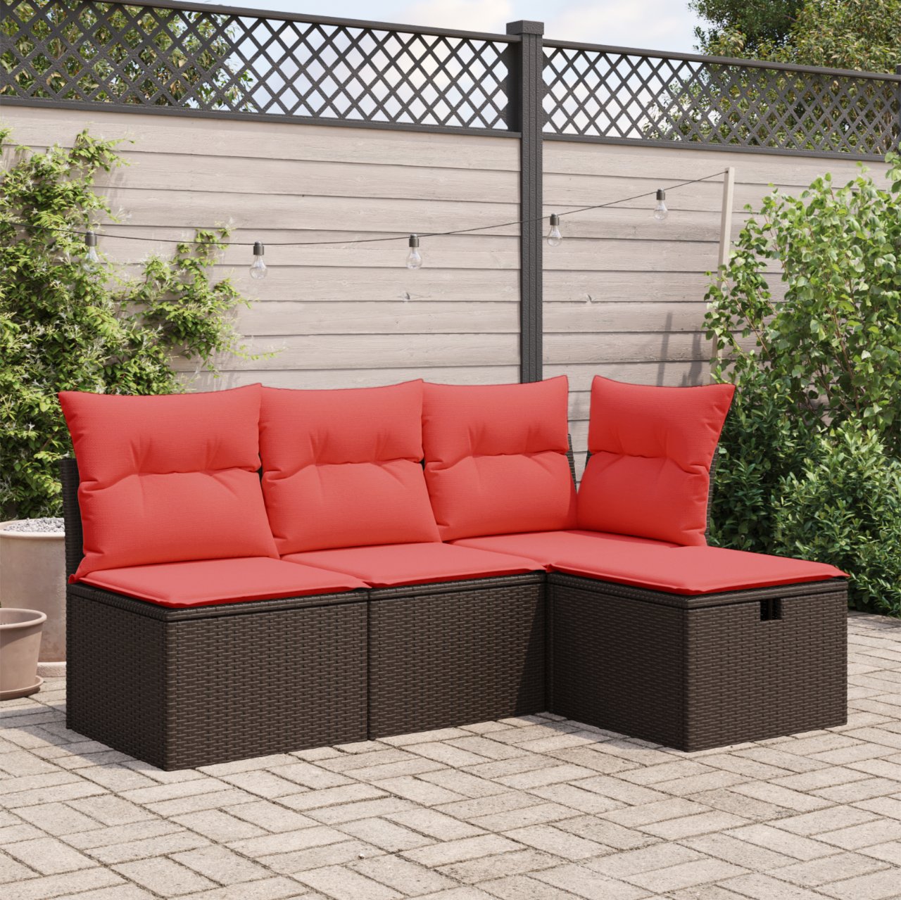 vidaXL Tuinkruk met kussen 55x55x37 cm poly rattan grijs