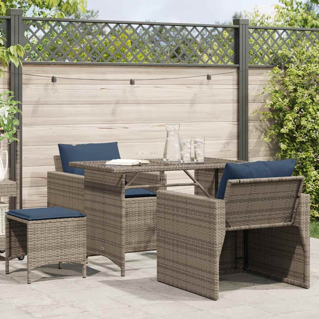 vidaXL 4-delige Loungeset met kussens poly rattan bruin