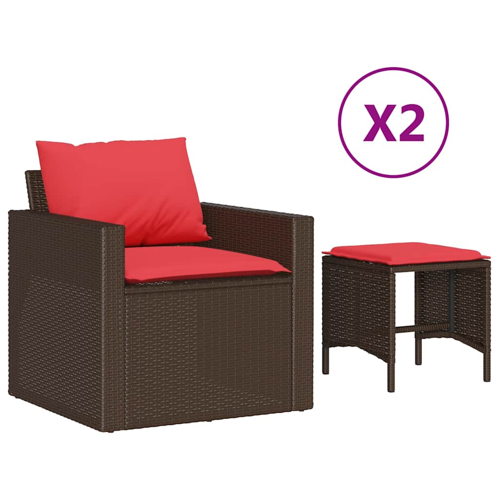 vidaXL 4-delige Loungeset met kussens poly rattan bruin