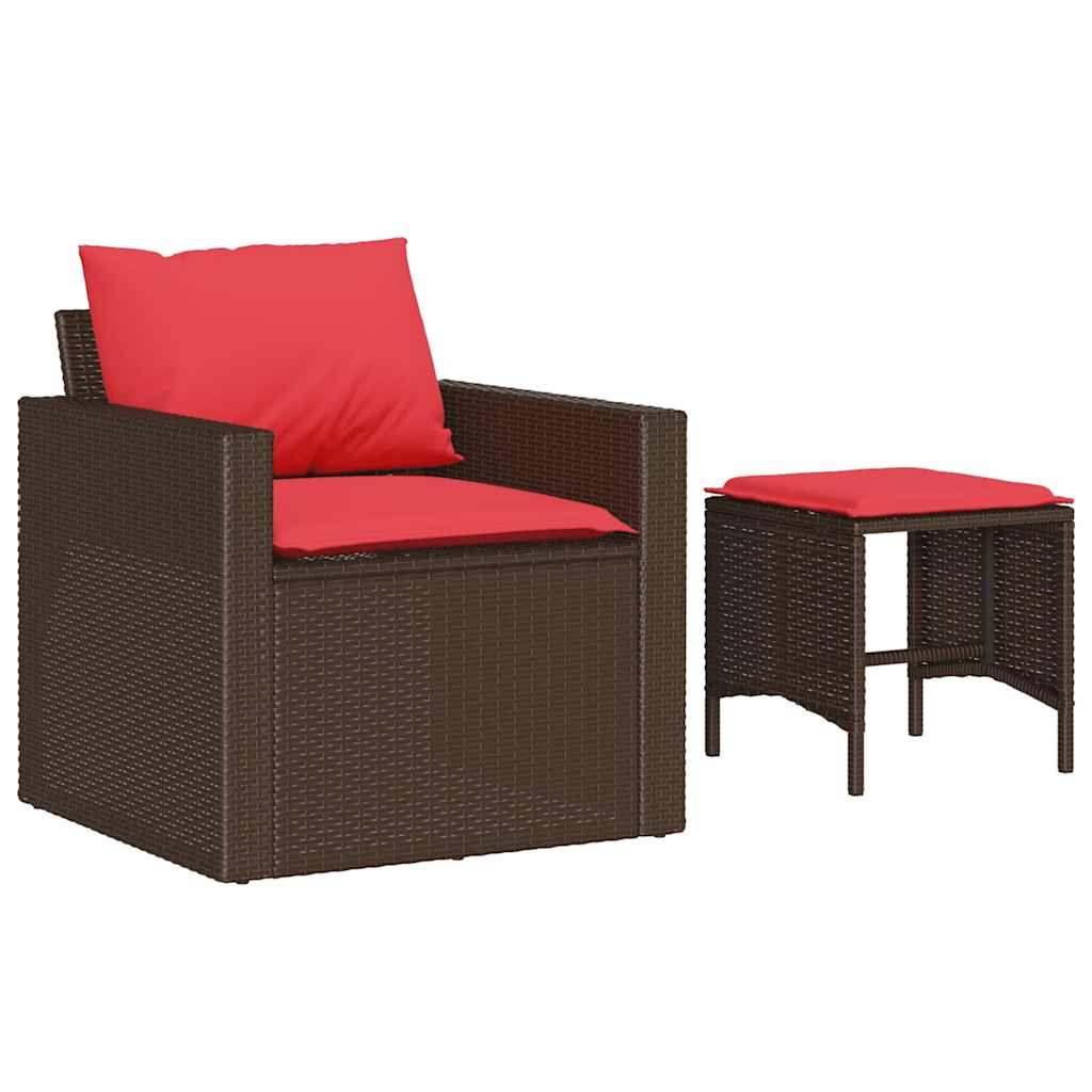 vidaXL 4-delige Loungeset met kussens poly rattan bruin