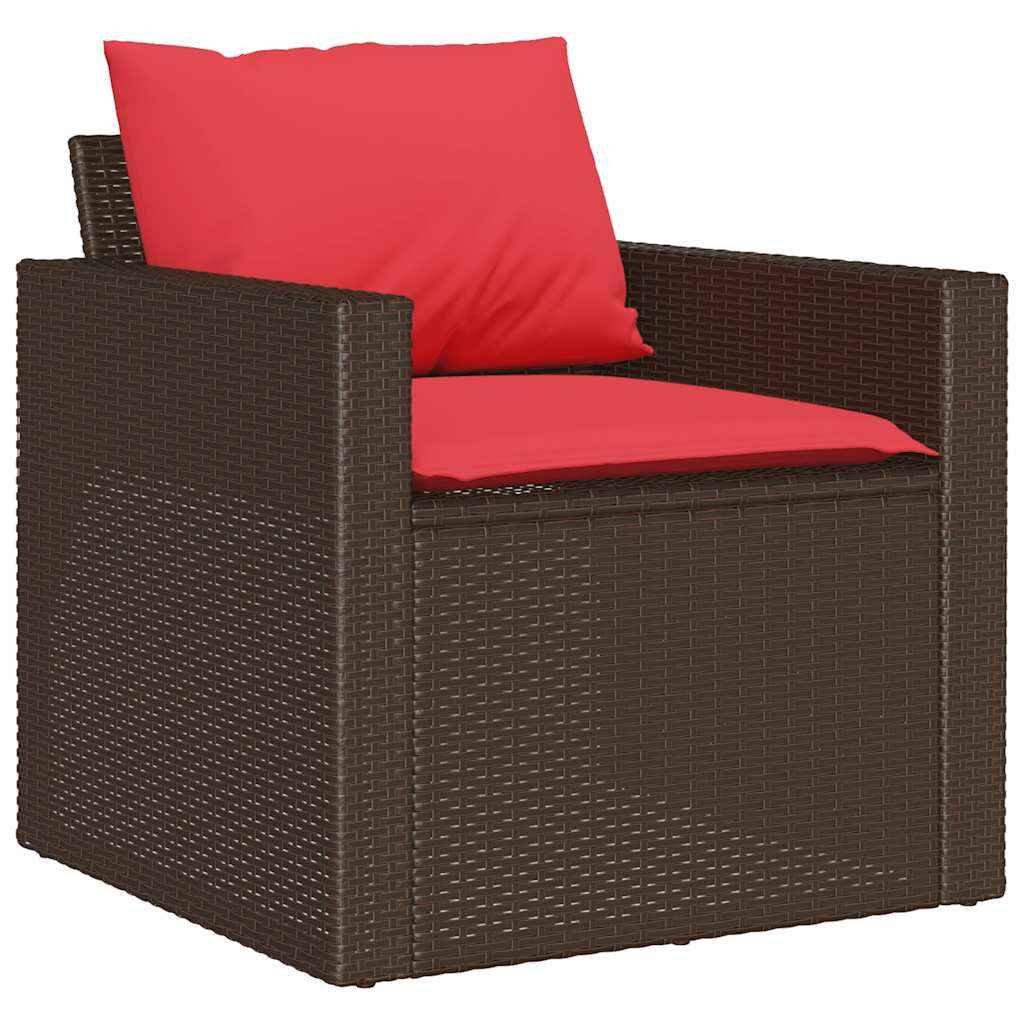 vidaXL 4-delige Loungeset met kussens poly rattan bruin