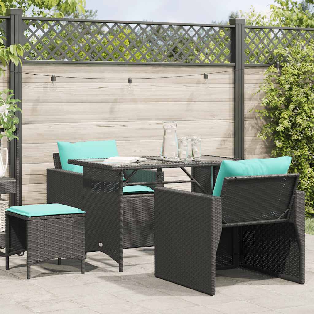 vidaXL 4-delige Loungeset met kussens poly rattan bruin