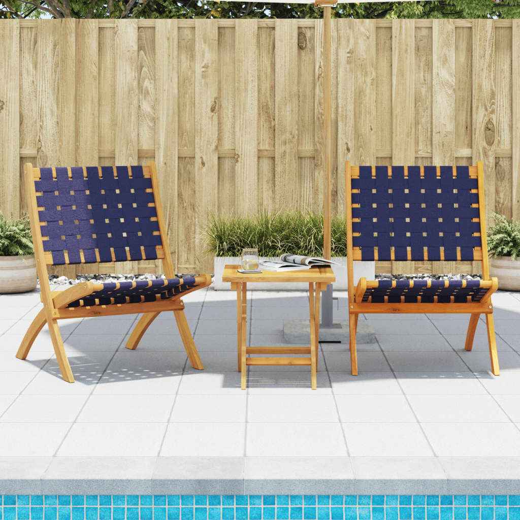 vidaXL Tuinstoelen 2 st inklapbaar met tafel massief hout blauw