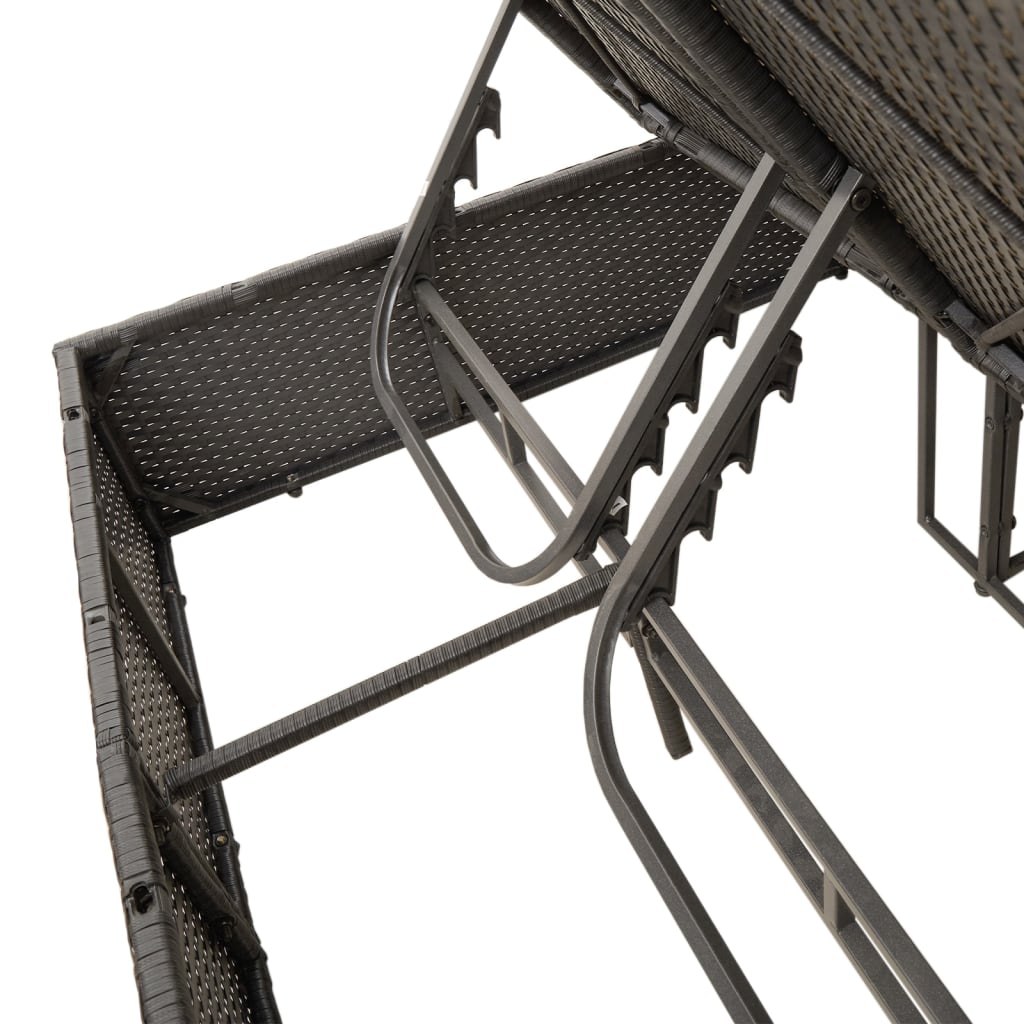 vidaXL Ligbed tweepersoons met dak en gordijn poly rattan grijs