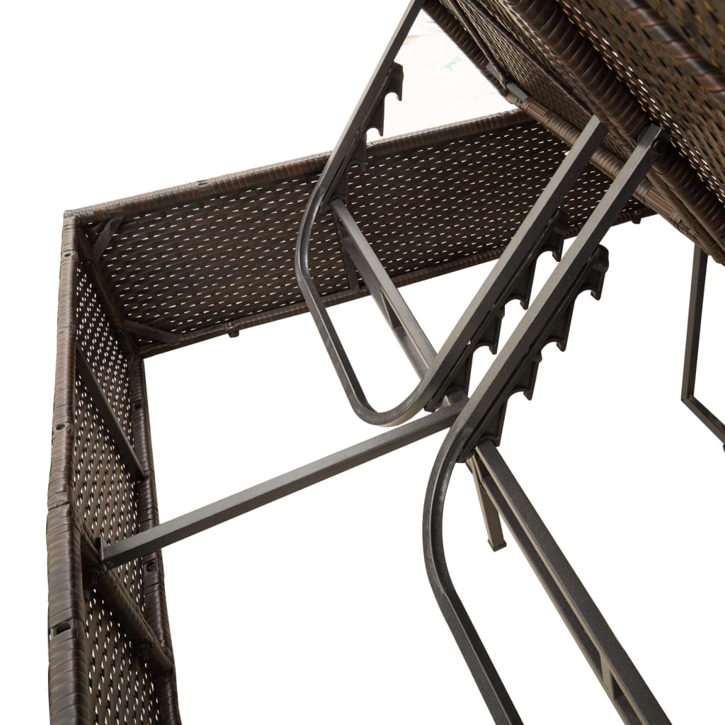 vidaXL Ligbed 2-persoons met kussens en parasol poly rattan bruin