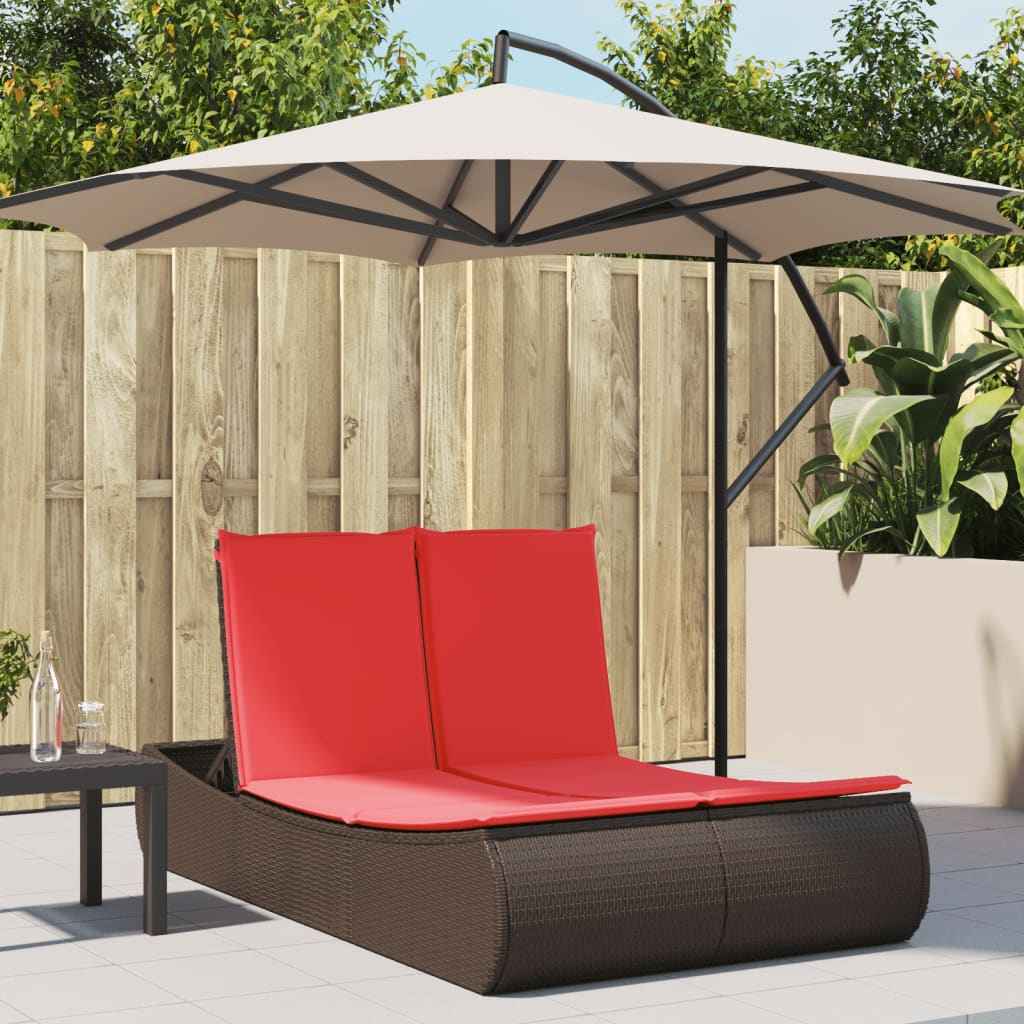 vidaXL Ligbed 2-persoons met kussens poly rattan bruin