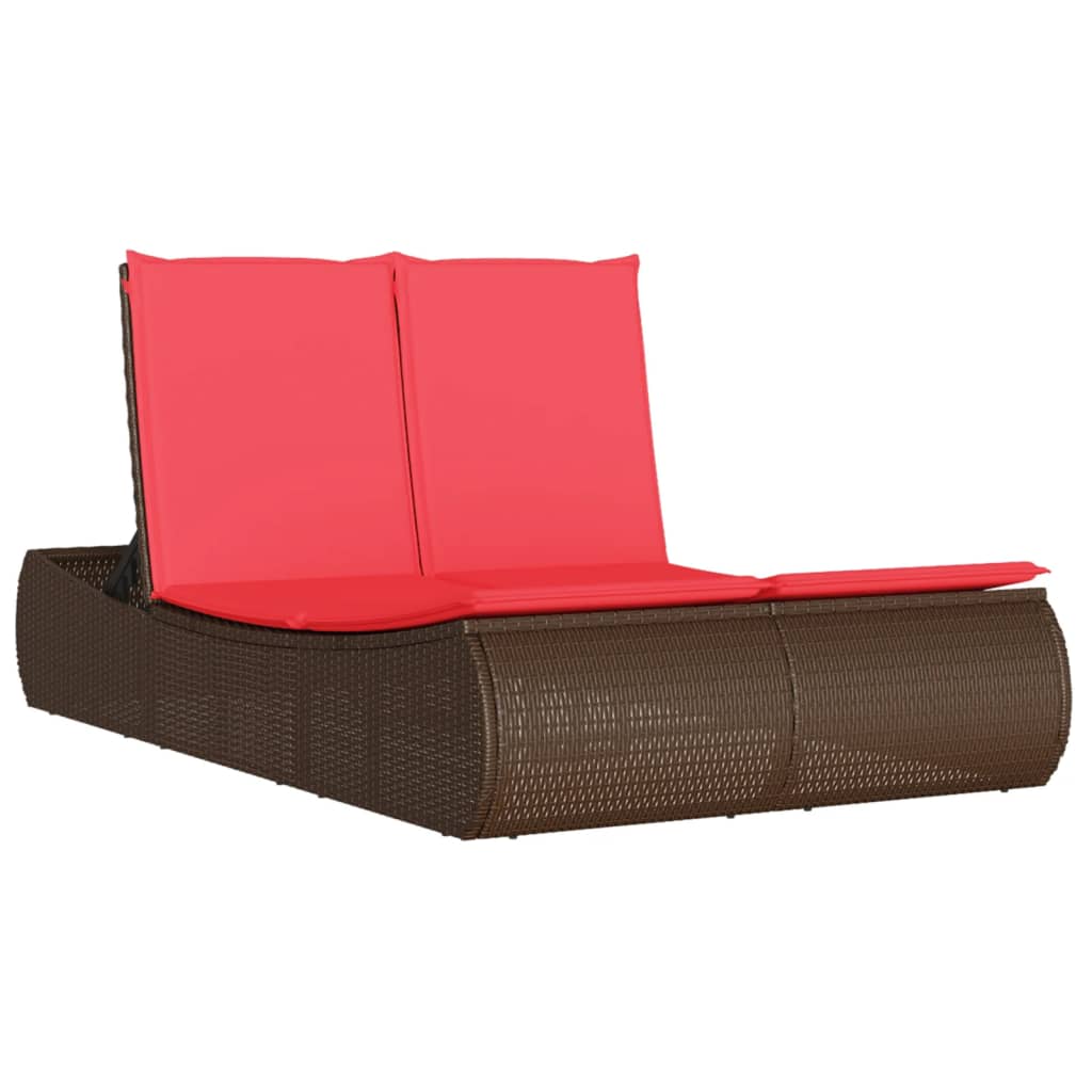 vidaXL Ligbed 2-persoons met kussens poly rattan bruin